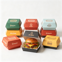 Scatola per Hamburger Personalizzata con Logo, Resistente e Monouso, in Carta Kraft Ecologica, Confezione a Conchiglia con Design Stampato UV a Quattro Colori