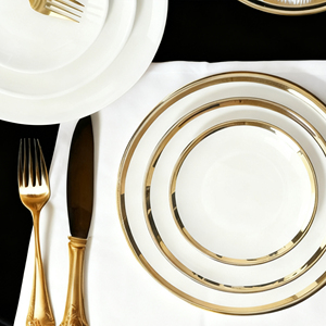 Assiettes <span class=keywords><strong>à</strong></span> dîner, <span class=keywords><strong>à</strong></span> salade et <span class=keywords><strong>à</strong></span> <span class=keywords><strong>dessert</strong></span> en céramique blanche et dorée, élégantes, article chaud en gros, vaisselle en <span class=keywords><strong>porcelaine</strong></span> - Product Image 4