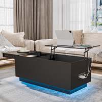 Table basse LED avec ports et prises USB Table basse relevable avec rangement Table centrale rectangulaire moderne blanche haute brillance