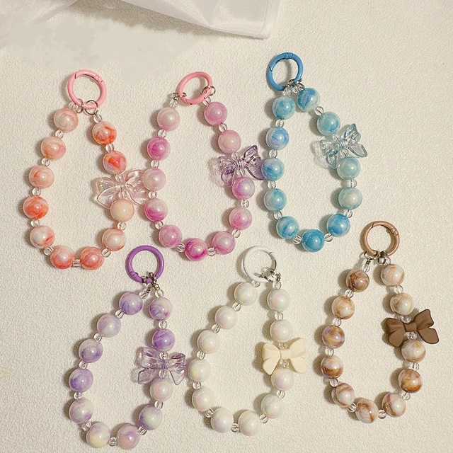 HP079 Korean-style Fashion Bow Handbag with Pearl Chain, Stylish Gradient Phone Case, Anti-fall Pendant, Bead Necklace