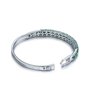 SGARIT custom luxury 18k white gold <b>gemstone</b> bangle fashion Jewelry <b>bracelet</b> bangle 4.85ct emerald half pave and 0.24ct diamond - Product Image 2