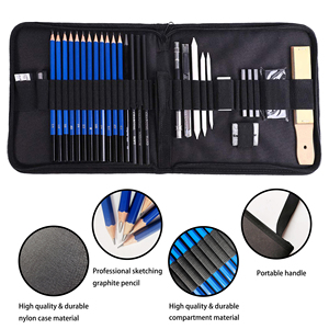 Ensemble <span class=keywords><strong>de</strong></span> 34 crayons à dessin et à croquis dans un étui en nylon pour le dessin et le croquis avec un bloc A5, 100 pages et divers accessoires - Product Image 2