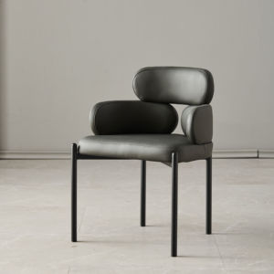 <span class=keywords><strong>Fauteuil</strong></span> moderne nordique en cuir imperméable rembourré avec pieds en métal, dossier haut, siège moelleux pour cuisine, chambre et salle à manger - Product Image 4
