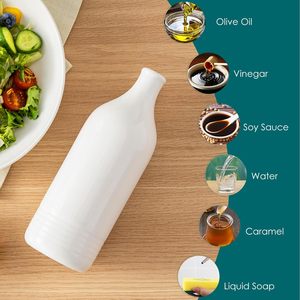 Distributeur d'huile d'olive en céramique blanche de 20 oz avec bec verseur pour la cuisine, adapté à l'huile, au vinaigre, au café et aux sirops - Product Image 3