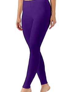 Leggings unis violet taille mi-haute longueur complète, respirants, décontractés, extensibles, en tricot Spandex Nylon, pour femme, collection Printemps - Product Image 3