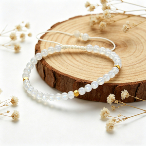 White Moonstone Crystal Beaded Dainty Trendy Adjustable 14K Gold Plated <b>Bracelet</b> for Women Valentine's Day Gift - Product Image 4