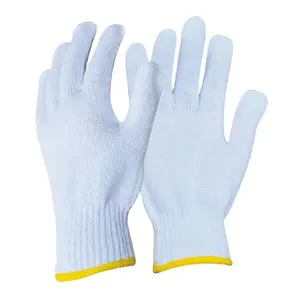 便宜的机器针织漂白白色天然白色棉工作安全手套手手套