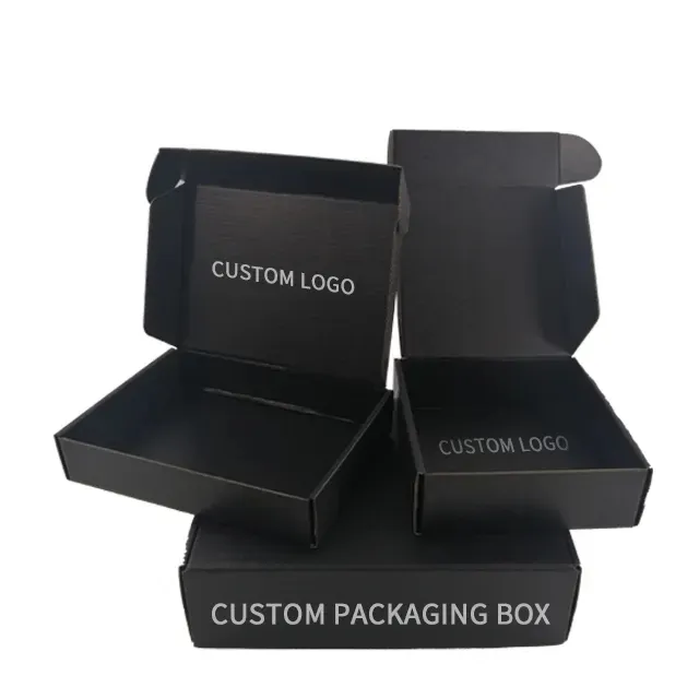 กล่องกระดาษลูกฟูกสำหรับส่งจดหมายกล่องกระดาษสีดำสำหรับส่งจดหมายกำหนดโลโก้ได้เอง
