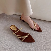 Sandales compensées antidérapantes style romain pour femme, à porter de deux façons, bout pointu, couleur unie, à brides dorées, collection été 2026