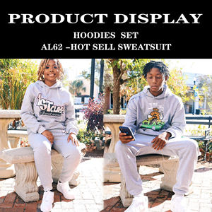 Kustom Logo Usa 100% katun polos pria Hoodie polos Vendor Jogger dan Hoodies Set bordir uniseks setelan olahraga tumpuk pria - Product Image 3