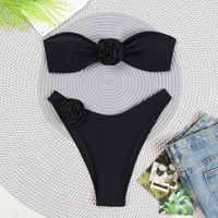 OEM ODM Faible MOQ Nouveau Maillot de Bain pour Femmes Couleur Unie Fleur 3D Bikini Grande Taille Maillot de Bain Mode Bikini de Plage