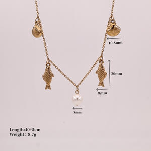 Collier pendentif en perles de coquillage de la série océanique transfrontalière d'été plaqué or 18 carats pour femmes chaîne de clavicule pour cadeaux minimalistes - Product Image 6