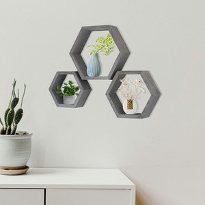 Ensemble d'étagères flottantes <span class=keywords><strong>hexagonales</strong></span>, <span class=keywords><strong>3</strong></span> étagères en nid d'abeille <span class=keywords><strong>de</strong></span> Construction en bois dur massif, décoration murale en bois rustique pour salon, chambre à coucher - Product Image 3