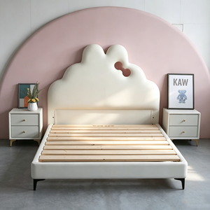 奶油色儿童皮床女孩公主云朵单人实木床新款儿童卧室家具 - Product Image 5