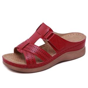 Sandalias de cuero de suela gruesa con tacón de cuña retro informal de verano para <span class=keywords><strong>mujer</strong></span> de comercio exterior de <span class=keywords><strong>Amazon</strong></span>, zapatillas de talla grande de una línea - Product Image 6