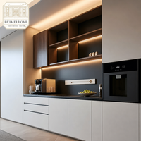 Buffet moderne sur mesure | Blanc mat + Noyer grille ouverte | Niche pour four encastrable | Bande LED | Vente en gros OEM