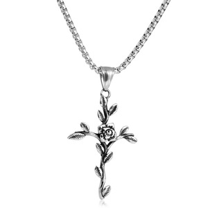 Stainless Steel <b>Cross</b> Flower Pendant Themed Pendants For Men And Women Fashion Necklace - Product Image 3