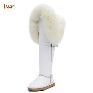 Stivali Invernali da Donna Impermeabili Antiscivolo Sopra il Ginocchio Lunghi con Coda di Volpe Bianca in Pelliccia e Pelle Bovina Spaccata Finta Lana Peluche - Product Image 1