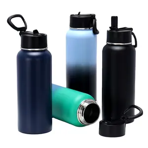 אוסטרליה חמה למכירה לוגו מותאם אישית 34oz 1000ml נירוסטה בקבוק מים משקה בקבוקי קרמיקה תרמיים פנימיים עם מכסה קש