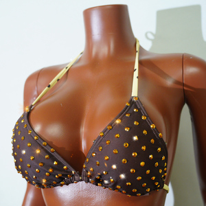 Conjunto de Bikini Halter con Pedrería Marrón Sexy de Alta Calidad para Drag Queen, Ropa de Baile Exótica para Escenario, Fiesta Rave, Cabaret, Personalizado - Product Image 3