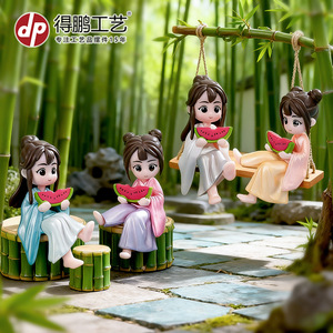 Depeng Crafts Ancient Style Couple Figurines Eating Watermelon <b>Miniature</b> Decor For Living Room Desktop Ornaments - Product Image 2