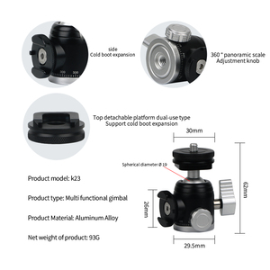 Đầu bi hợp kim nhôm chất lượng cao chuyên nghiệp, xoay toàn cảnh <span class=keywords><strong>360</strong></span> độ, dùng lắp đặt camera, chân máy ảnh - Product Image 4