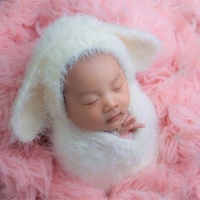 Rose pastel nouveau-né photographie tenue lapin de pâques chapeau moelleux Bonnet bébé Stretch Wrap coton tricoté posant couche couverture