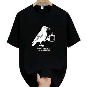 เสื้อยืดกราฟิกลายตลก รูปอีกาดื่มกาแฟ สวัสดีความมืด เพื่อนเก่าของฉัน เสื้อยืดโอเวอร์ไซส์ ผ้าฝ้าย แขนสั้น สตรีทแวร์ เสื้อยืดลำลอง - Product Image 6