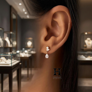 Boucles d'oreilles pendantes élégantes en diamant taille poire – Or 14 carats avec diamants certifiés – Fabricant de bijoux fins - Product Image 3