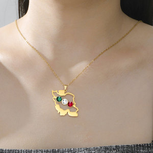 Collier étanche en acier inoxydable doré pour femme, bijoux en diamant, collier 2026 plaqué or 18 carats avec carte de l'Iran pour femme - Product Image 3