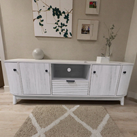 Meuble TV, centre de divertissement avec 2 portes et 1 tiroir, console multimédia en bois massif, meuble TV, salon, chambre à coucher