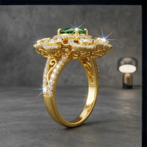 925 Silver Emerald Kundan Floral <b>Ring</b> <b>Gold</b> Adjustable Statement Flower Design Jewelry for Women Party Wear Style - Product Image 3