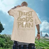T-shirt chrétien pour homme FOXA, coupe classique, délavé à l'acide, manches courtes, respirant, avec motif graphique « Confiance au plan de Dieu, verset biblique » en jersey