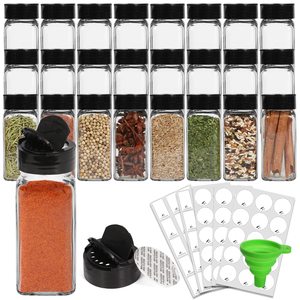 Kitchen Storing Spice Black Plastic Shaker 4oz Empty Glass Spice Jars Lids Seasoning Spice Containers