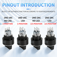 Sélecteur rotatif 2/3 positions LA22Y22mm IP65 en plastique, interrupteur à clé, à verrouillage ou momentané, antistatique, pour appareils électroménagers, 1NO1NC, avec LED