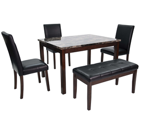 5 Piece Modern Wood Dining <b>Set</b> with Adjustable Comfortable Chairs <b>and</b> <b>Bench</b> for Hotel & Apartment Use - Product Image 1