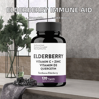 Capsules de soutien immunitaire 6-en-1 OEM Vitamine C Quercétine Vitamine D3 |   Complément alimentaire pour adultes, 120 unités |   Noir naturel ODM