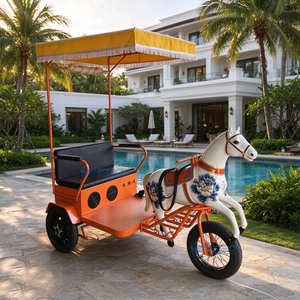 Tricycle électrique XCEGO à thème équestre avec auvent jaune, tricycle électrique pour passagers, vélo de tourisme urbain - Product Image 1