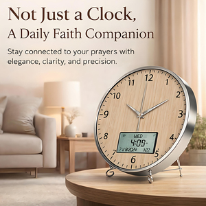 Horloge d'appel à la prière au design islamique moderne avec fonction DST et cadre en alliage d'aluminium, grand écran LCD numérique pour l'affichage des heures de prière avec support - Product Image 2