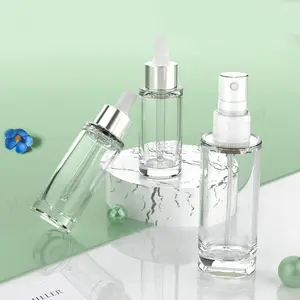 Cilindro de lujo de 30ml, 40ml, 50ml, ámbar transparente, suero de aceite esencial para el cabello, botella cuentagotas de plástico pesado con cuentagotas
