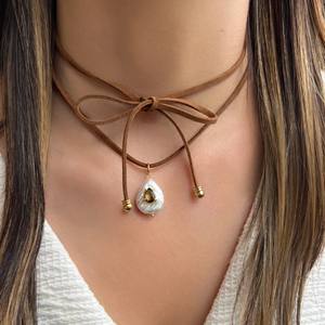 Colgante de perla de agua dulce DIY de moda americana Europea collar Simple con piedra de nacimiento de circón de perla Natural de agua dulce - Product Image 3