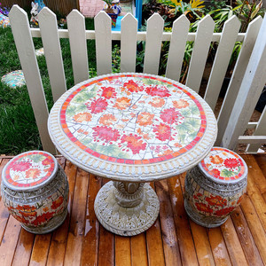 Rose <b>Town</b> Mosaic <b>Garden</b> Table And Stools Outdoor Patio Furniture Set Courtyard Balcony Decorative Stone Style - Product Image 2
