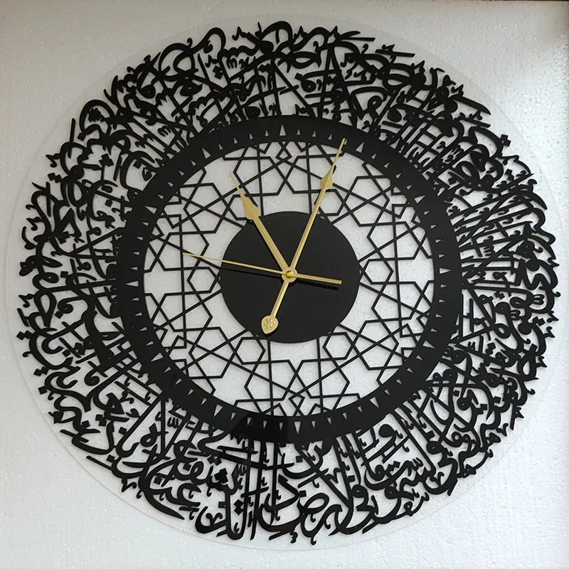 Yeni tasarım islam duvar saati müslüman ezan akrilik sessiz duvar saati saat ev dekoru lüks oturma odası için