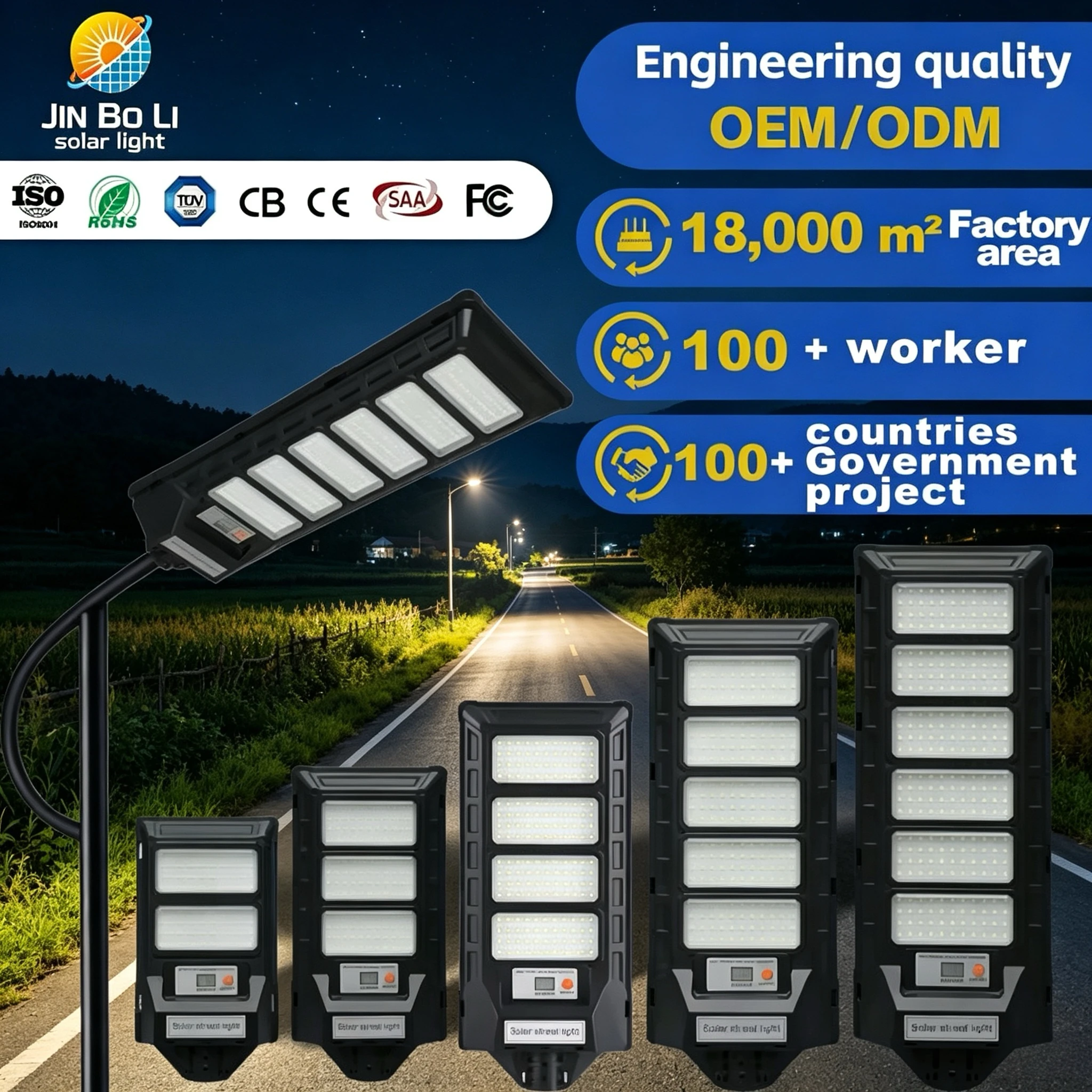 Outdoor Solar LED Street Light Radar Motion Sensor IP65 Waterproof ABS Housing 6000K Daylight Road Lighting 5-Year Warranty
