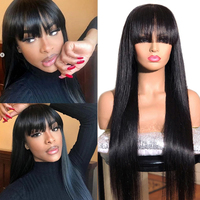 Perruques en cheveux humains lisses avec frange, vierges brésiliennes, sans dentelle frontale, densité 150%, sans colle, fabriquées à la machine pour femmes noires, 18 pouces