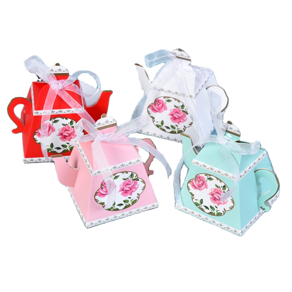 Luxury Kettle Shape Wedding Favor Gift Candy Box Teapot Design Party Favor  Box Packing with Silk Ribbon, image size:1000x1000