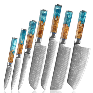 Juego de 7 cuchillos de cocina de Damasco con cuchillo de <span class=keywords><strong>chef</strong></span>, Santoku, para pan y deshuesar, cuchillos profesionales ultra afilados con mango de resina - Product Image 1
