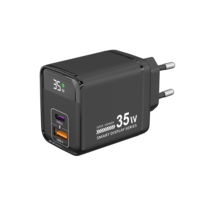 Pengisi Daya Super Cepat 35W dengan Tampilan Daya Digital Real-Time, Pengisi Daya Dinding USB-A & Type-C PD Dua Port, Adaptor Daya Portabel