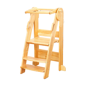 Escabeau de cuisine pliant en bois, échelle de sécurité pour tout-petits et enfants, tour d'apprentissage pliable pour la maison - Product Image 1