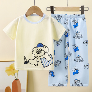 Vente en gros de vêtements pour bébés 100% coton, ensembles de 2 pièces, t-shirt à manches courtes et pantalon long, pyjamas d'été doux pour enfants avec motif de dessin animé - Product Image 4